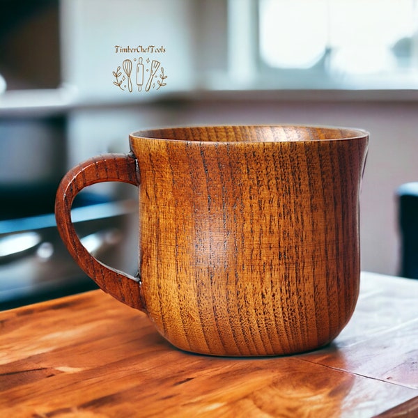 Tazza da caffè in legno rustico / Tazza da tè in legno massiccio con manico / Per caffè espresso, tè, birra / Bicchieri di ispirazione giapponese / Unico ed ecologico