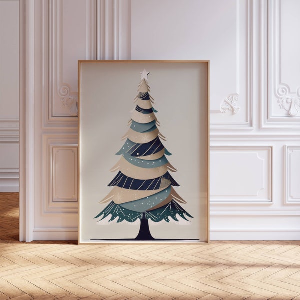 Christmas Tree Wall Art Digital Download or Mailed Print Holiday Poster Home Decor Abstract Neutral Natural Colors Brown Ivory Gray MCH4