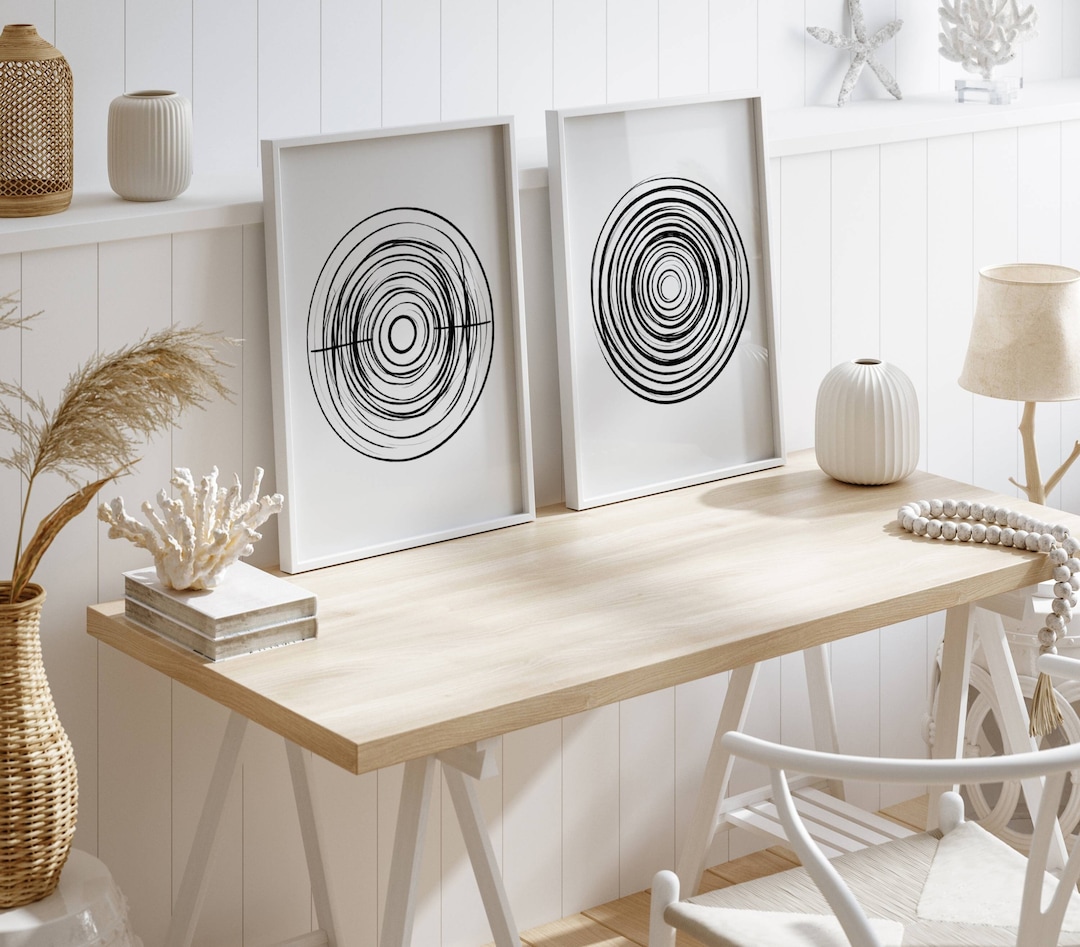 Black and White Minimalist Modern Wall Art Set of 2 Prints Large ...