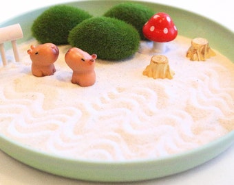 CAPYBARA Mini Zen Garden | Cozy Decor Mini Animals Graduation Gift Sandbox Fidget Toy Sensory Gift for capybara lover Promotion Gift New Job