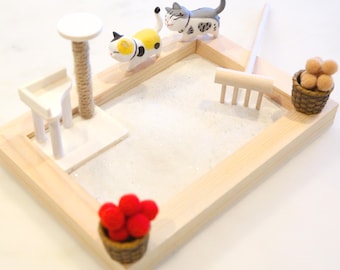 CATS Mini Zen Garden (Wooden) | Gift for Cat Lovers Veterinarian Gifts Graduation Fidget Toy Desk Decor Gift For Her Desk Toy Miniature