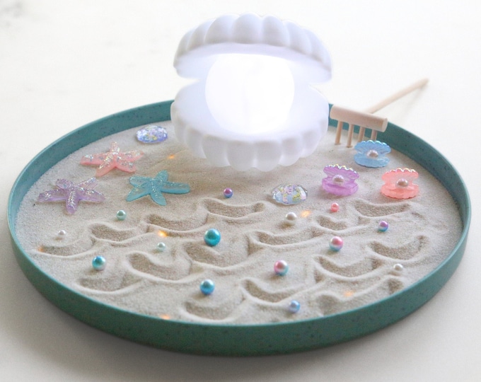 Zen Shell Decor LIGHTED Underwater Pearls Mini Zen Garden | Sea Shell Decor Night Light ...