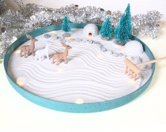 ILLUMINATED Winter Wonderland Zen Garden| Miniatures Gift Display Home Decor Desktop Accessory DIY Adult Kit Gift Friend  Sandbox Fidget Toy