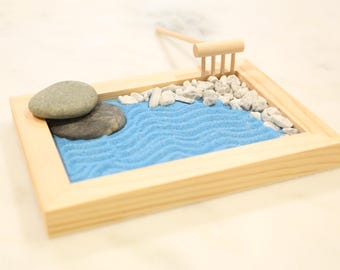 Ocean Waves Wooden Zen Garden | Tabletop Sand Garden Minimalistic Decor