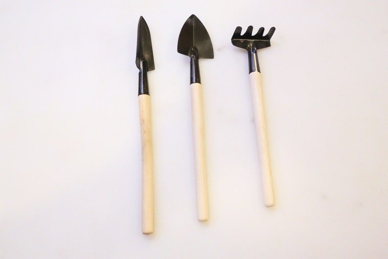 mini zen garden wooden rake and shovels with metal heads