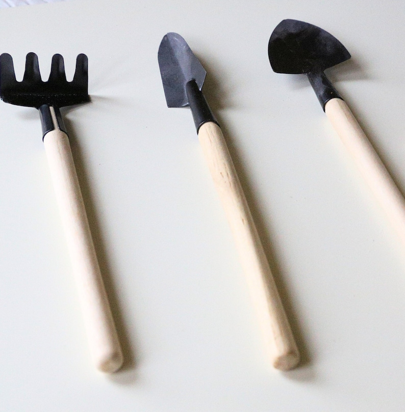 mini zen garden wooden rake and shovels