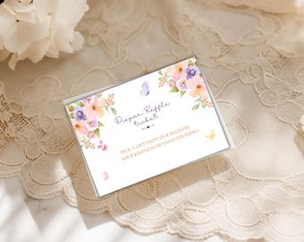Baby in Bloom Diaper Raffle Ticket, Floral Baby Shower raffle card, Editable Canva Template, Printable Digital Download