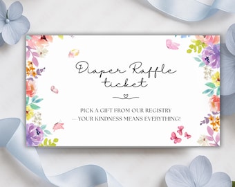Diaper Raffle Card, Baby in Bloom Baby Shower Insert, Editable Canva Printable