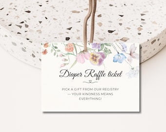 Baby in Bloom Diaper Raffle Ticket, Floral Vintage Style Baby Shower Raffle Card, Editable Canva Template, Printable Download
