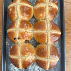 sourdough Hotcross bun crosses made from last over sourdough starter discard
