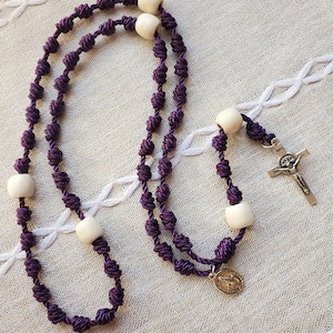 Purple/White Knotted Rosary | Rope Rosary | Twine Rosary | Cord Rosary | First Communion Gift | Confirmation | Baptis