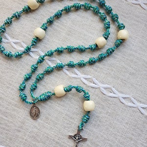 Light Teal/White Knotted Rosary | Rope Rosary | Twine Rosary | Cord Rosary | First Communion Gift | Confirmation | Baptis