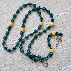 Dark Teal/Natural Knotted Rosary | Rope Rosary | Twine Rosary | Cord Rosary | First Communion Gift | Confirmation | Baptis