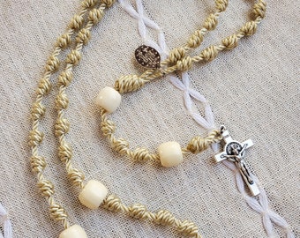 Light Gold/White Knotted Rosary | Rope Rosary | Twine Rosary | Cord Rosary | First Communion Gift | Confirmation