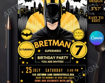 Superhero Birthday Invitation, Boy Superhero Birthday Party Invitation, Superhero Invitation Kid Birthday, Bat Man Superhero Birthday Invit