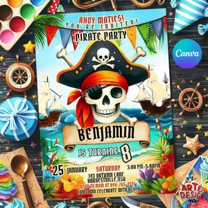 Pirate Birthday Invitation, Pirate Birthday Party Invitation, Pirate Invitation Kid Birthday, Ahoy Pirates Birthday Invitation Editable Invi