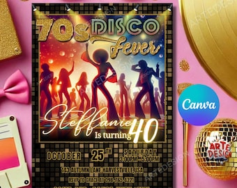 Disco Fever Birthday Invitation, Editable 70s Disco Party Invitation, Adult Disco Invitation, Disco Party Invitation, 70s Disco Invitation