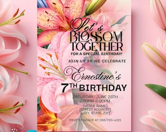 Flower Lily Birthday Invitation, Lily Flower Birthday Party Invitation, Flower Invitation Birthday, Lily Birthday Invitation, Editable Invi