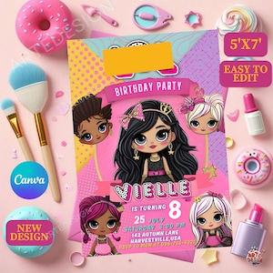 Kleine Puppen-Geburtstagseinladung, rosa Puppen-Geburtstagsparty-Einladung, Lolol-Einladung zum Kindergeburtstag, kleine rosa Puppen-Geburtstagseinladung