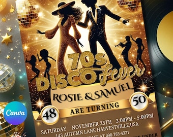 Couple Disco Fever Birthday Invitation, Editable 70s Disco Party Invitation,adult Disco Invitation, Disco Party Invitation, Couple Invite