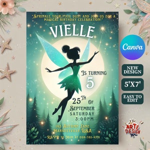 Invitación de cumpleaños de Tinker B, invitación de fiesta de cumpleaños de Fairy Tink Bell, invitación de Tinker cumpleaños del niño, invitación de cumpleaños de Tinker