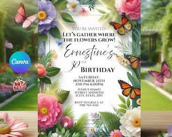 Garden Party Invitation, Editable Tea Party Invitation, Digital Garden Birthday Party Invitation, Flowers Invitation, Flowers Party Invitati