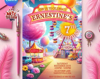 Editable Carnival Birthday Invitation, Circus Birthday Party Invitation, watercolor Carnival Invitation Birthday, Carnival birthday invi