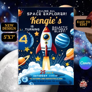 Faire-part d'anniversaire espace extra-atmosphérique, faire-part d'anniversaire explorateur de l'espace, invitation anniversaire Space Boy, invitation d'anniversaire Space Boy modifiable