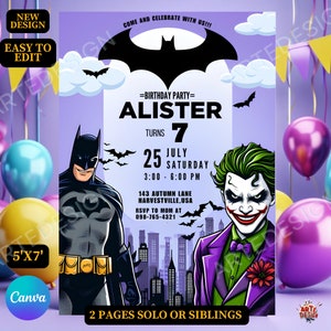 Superhelden-Geburtstagseinladung, Jungen-Superhelden-Geburtstagsparty-Einladung, Superhelden-Einladung zum Kindergeburtstag, Fledermaus-Witz-Superhelden-Geburtstag