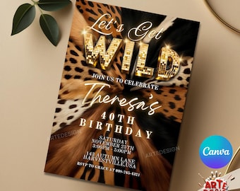 Leopard Invitation, Editable letsgetwild Party Invitation, Digital animalprint Invitation, LeopardPrintInvitation, Dance Birthday Invitation