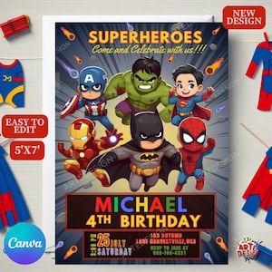 Superheld-Geburtstags-Einladung, Junge Superheld-Geburtstags-Party Einladung, Superheld-Einladung Kinder-Geburtstag, Fledermaus-Superheld einladen.
