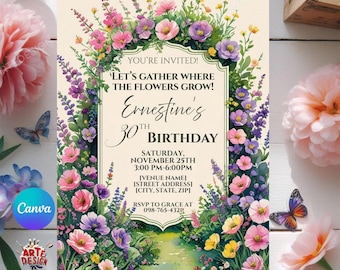 Garden Party Invitation, Editable Tea Party Invitation, Digital Garden Birthday Party Invitation, Flowers Invitation, Flowers Party Invitati