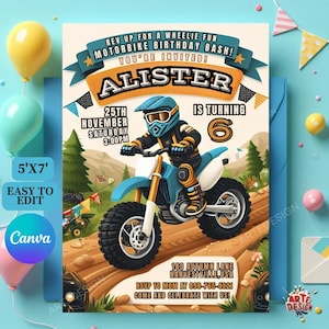 Faire-part d'anniversaire moto, Faire-part de fête d'anniversaire moteur, Faire-part VTT, Anniversaire d'enfant, Faire-part d'anniversaire motocross, Vélo