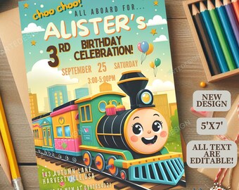 Train Birthday Invitation, Choo Choo Train Birthday Party Invitation, Train Invitation Kid Birthday, Train Kids Birthday Party Invitation