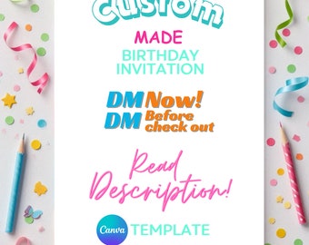 Custom made birthday invitation, Personalized Birthday Party Invite, Custom Made Invitation, custom made characters, personalized invitation