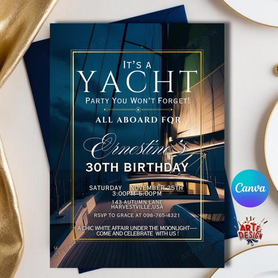 Yacht Party Birthday Invitation, Editable Boat Birthday Invitation, adult Party Invitation, Boat Party Invitation, Yacht Invitation, Sea