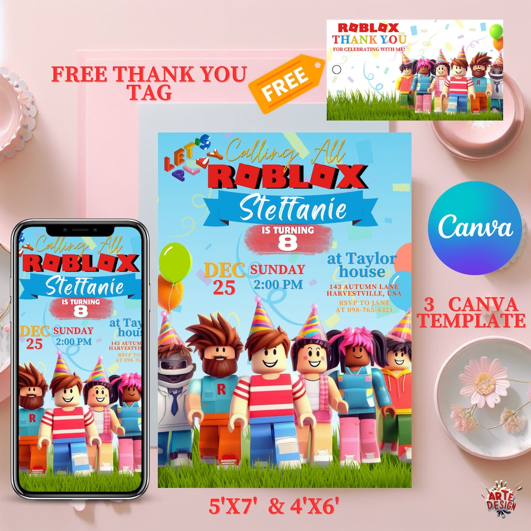 Editable Birthday Party Invitation, Roblox Birthday Invitation, Roblox