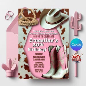 Pink Western Birthday Invitation, Pink cowgirl Birthday Party Invitation, Country Invitation Birthday, Western Cowboy Birthday Invitation