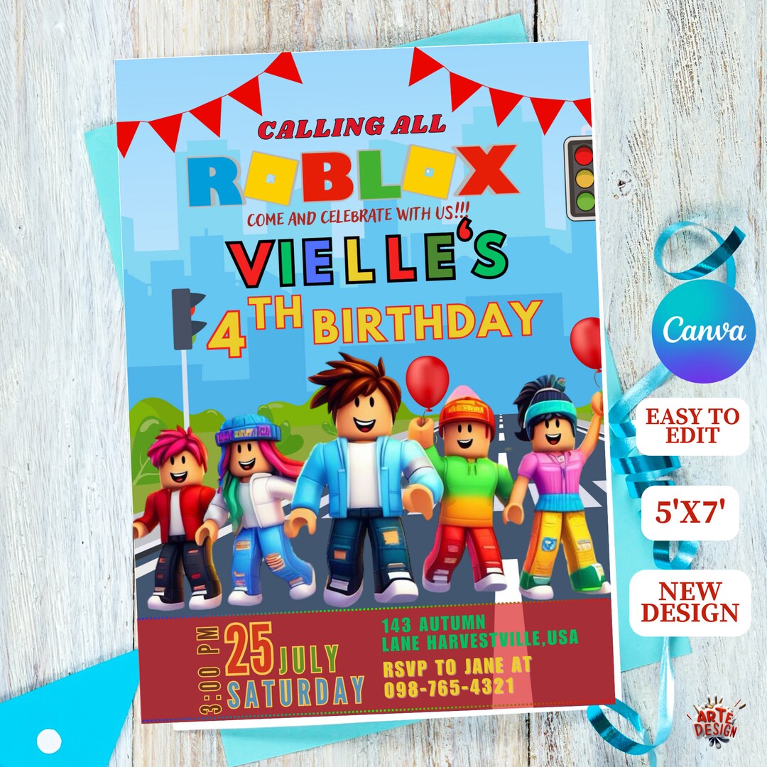Editable Birthday Party Invitation, Roblox Birthday Invitation, Roblox ...
