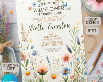 Wildflower Birthday Invitation, Wildflower Birthday Party Invitation, Wild Flower Invitation Birthday, Wild One Birthday Invitation, Flower