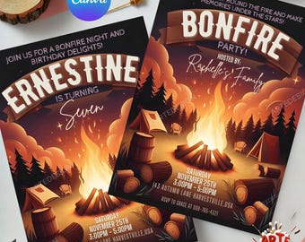 Bonfire Birthday Invitation, Bonfire Family Party Invitation, Bonfire Invitation Adult Birthday, Bonfire Friends Party, Winter Bonfire