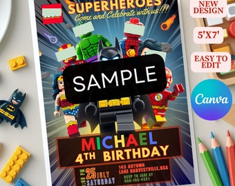 Superhero Birthday Invitation, Boy Superhero Birthday Party Invitation, Superhero Invitation Kid Birthday, Bat  Superhero Invite.