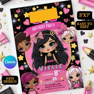 Kleine Puppe-Geburtstags-Einladung, rosa Puppe-Geburtstags-Party Einladung, Lolol Einladung Kinder-Geburtstag, kleine rosa Puppe-Geburtstags-Einladung