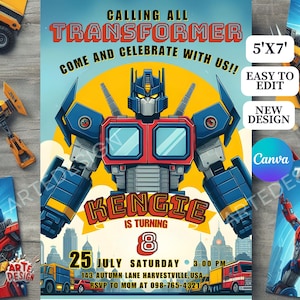 Verjaardagsuitnodiging transformeren, Autobot-verjaardagsuitnodiging voor verjaardagsfeestje, verjaardagsuitnodiging transformeren kind, verjaardag jongen verjaardagsuitnodiging Transform