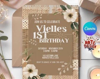 Invitación de cumpleaños boho, invitación de fiesta boho editable, invitación con arte lineal boho, invitación boho, invitación boho para adultos, invitación con flores