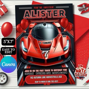 Red Car Birthday Party Invitation, Car birthday invitation, Race Car Birthday Invitation, Car Theme Birthday Invitation, Car Race Birthday