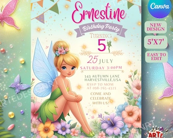 Tinker B Birthday Invitation, Fairy Tink Bell Birthday Party Invitation, Tinker Invitation Kid Birthday, Tinker Birthday Invitation