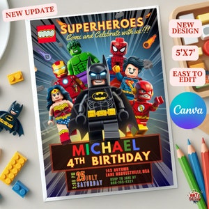 Superhero Birthday Invitation, Boy Superhero Birthday Party Invitation, Superhero Invitation Kid Birthday, Bat  Superhero Invite, Leegoo