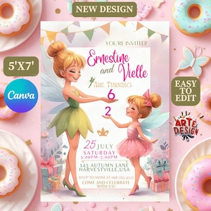 Convite de aniversário da Tinker B, convite para festa de aniversário da fada irmã Sininho, convite da Tinker para aniversário infantil, convite da Tinker para aniversário