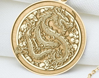 14k Solid Gold Mythical Dragon Charm Necklace, Dragon Silver Pendant, Rose Gold Dragon Necklace, Year Of Dragon Medallion, Dragon Charm Gift